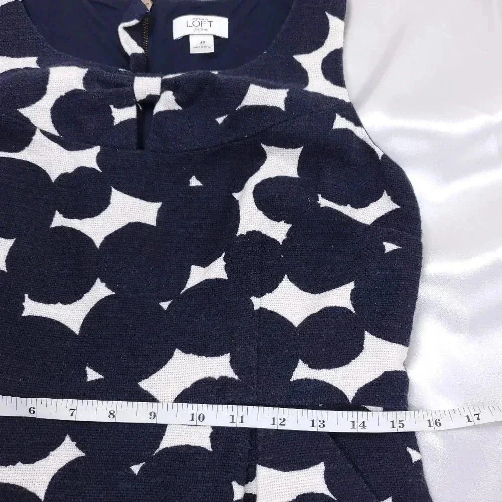 Loft Shift Dress Women's Size 6P Sleeveless Blue & White w/Pockets - Picture 6 of 13